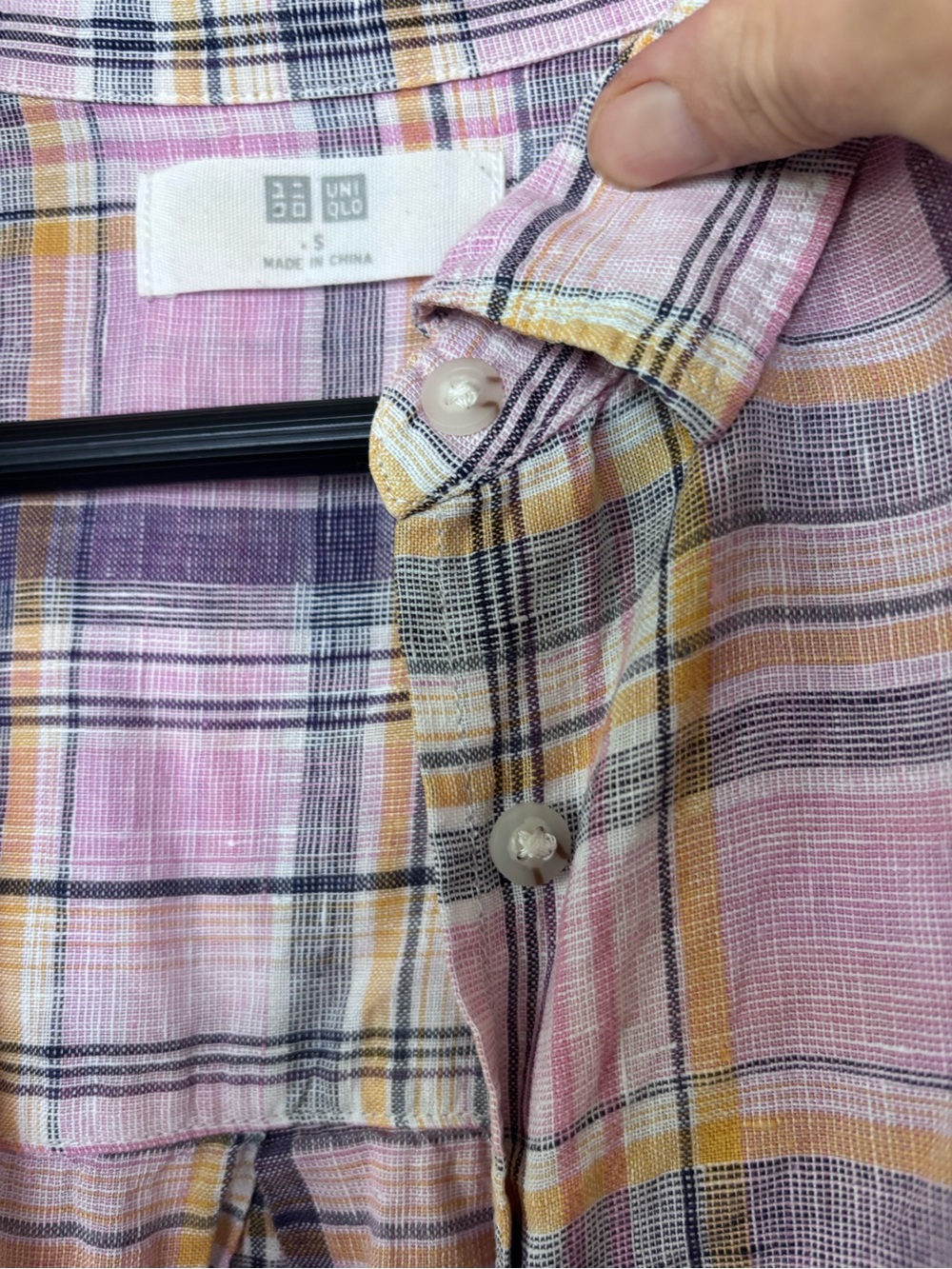 Uniqlo Pink Plaid Long-Sleeve Button-Down Linen Shirt